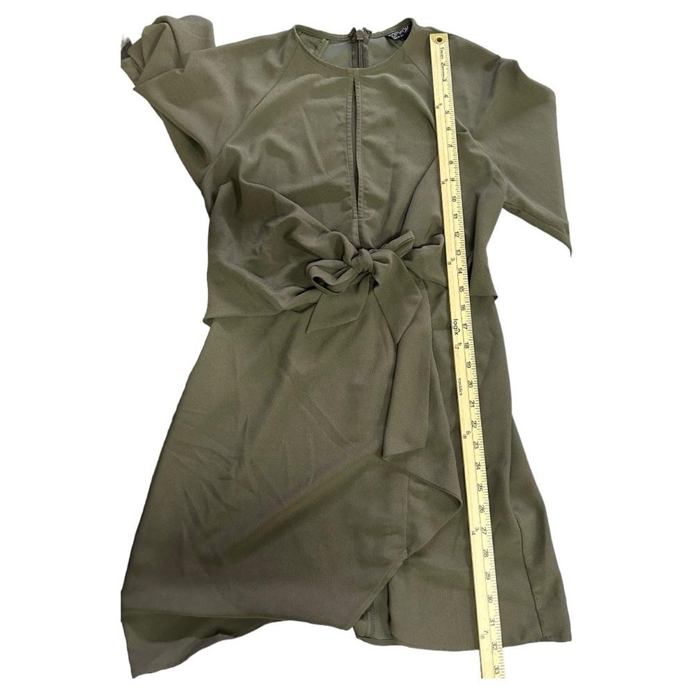 Topshop Women’s Olive Green Front Knot Mini Dress Sz 4 - Picture 5 of 7